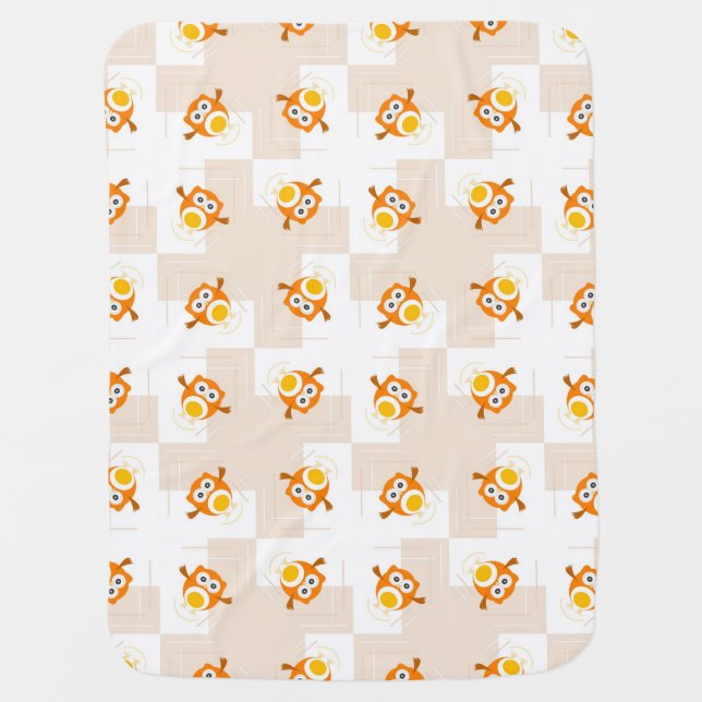 Orange Owl Illustration Pattern Stroller Blanket (Front)