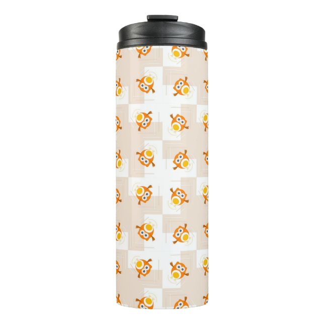 Orange Owl Illustration Pattern Thermal Tumbler (Front)