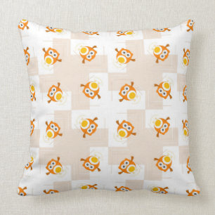 Orange Owl Illustration Pattern Throw Pillow