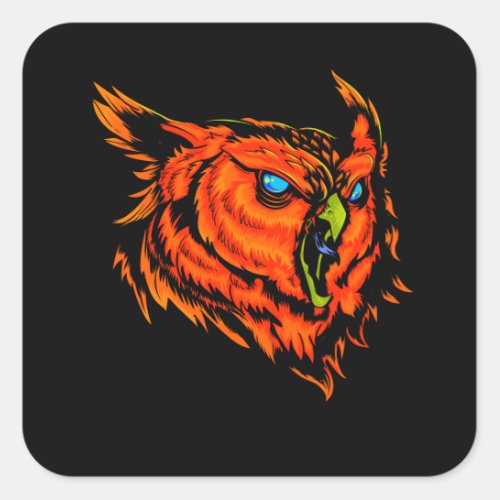 Orange Owl Illustration Square Sticker