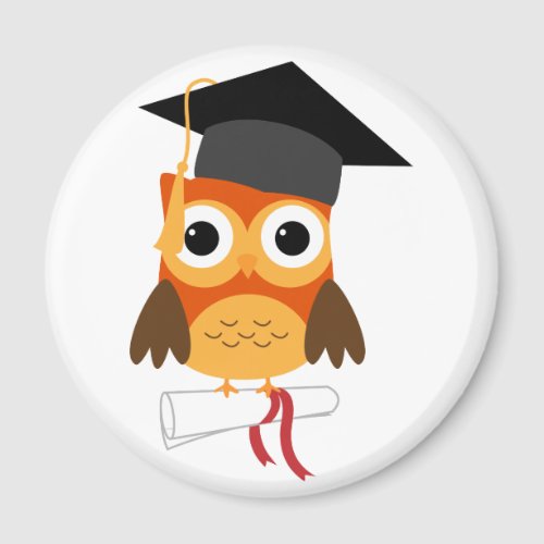 Orange Owl with Cap  Diploma Graduation Magnet