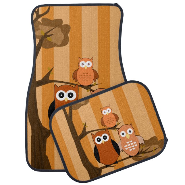 Orange Owls  Car Floor Mat (Set)