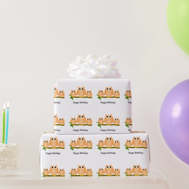 Orange Owls Design Birthday Gift Wrapping Paper (Party Gifts)