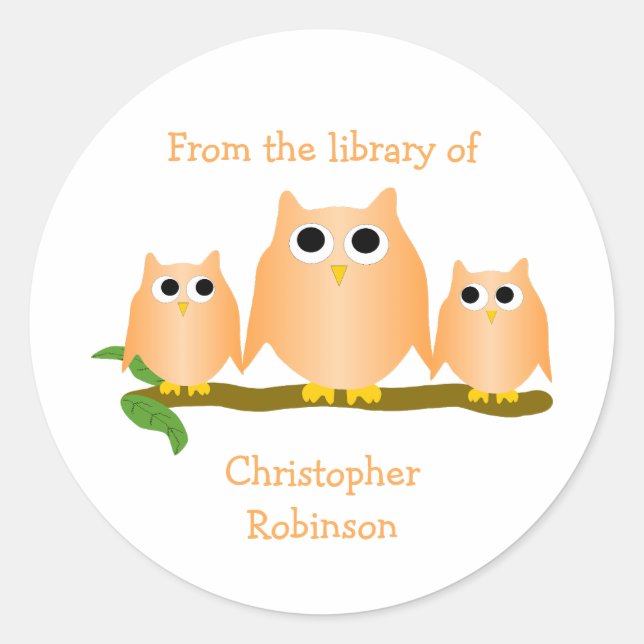 Orange Owls Design Bookplate (Front)