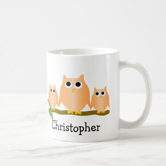Orange Owls Design Personalised Coffee Mug (Right)