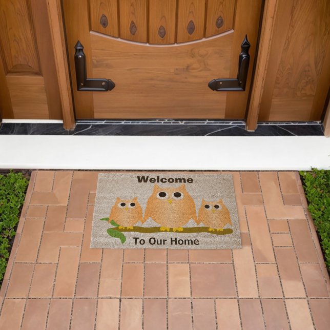 Orange Owls Design Personalised Fiber Doormat (Insitu (Outdoor))