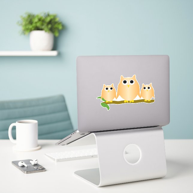 Orange Owls Design Sticker (Laptop On Desk)
