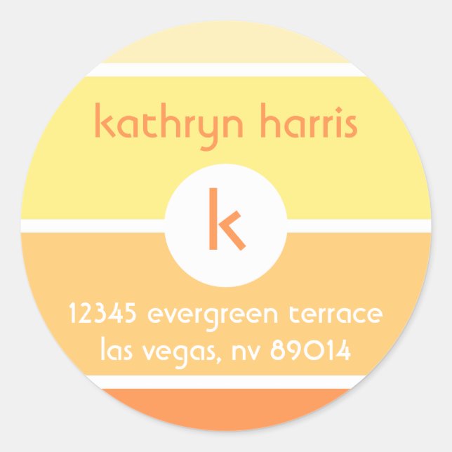 Orange paint chip modern monogram address label (Front)