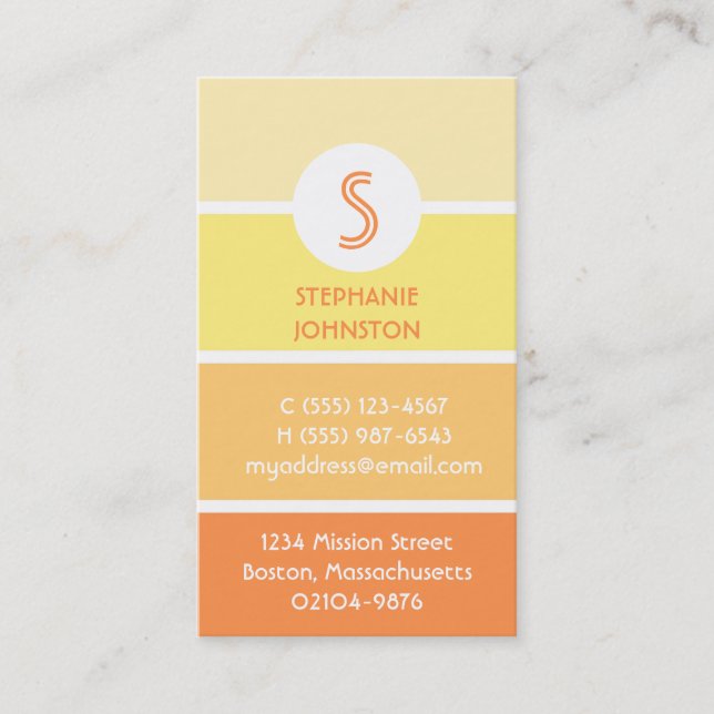 Orange paint chip modern monogram personal calling business card (Front)