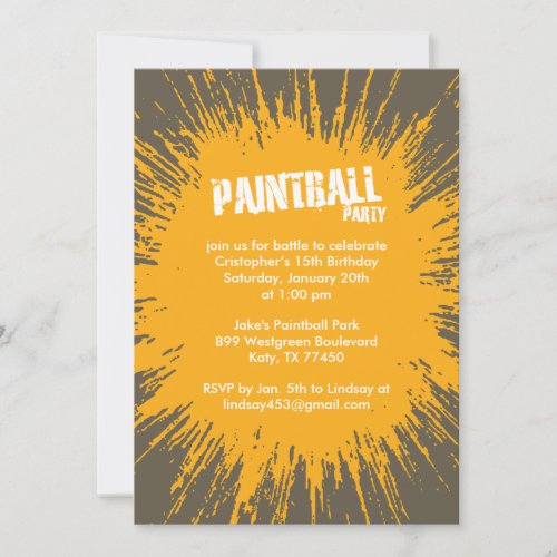 Orange Paintball Splatter Party Invitations