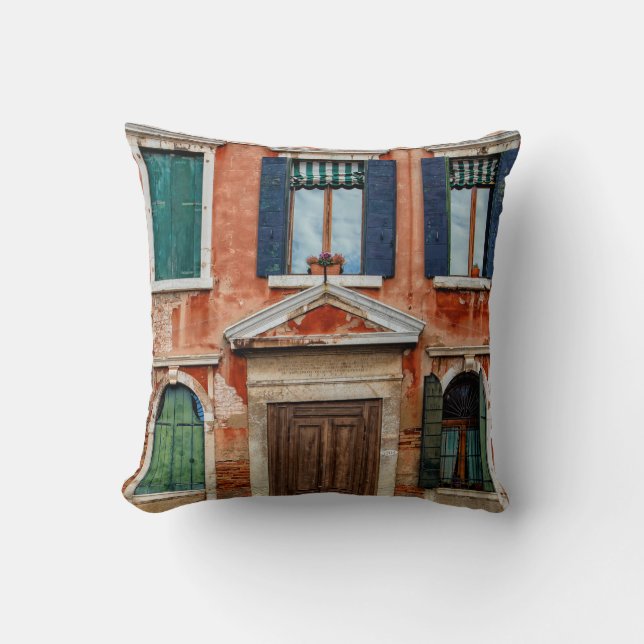 ORANGE PAINTED BUILDING FACADE THROW PILLOW (Front)