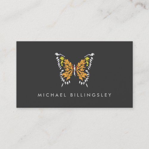 Orange Painted Butterfly Logo on Dark Gray Business Card