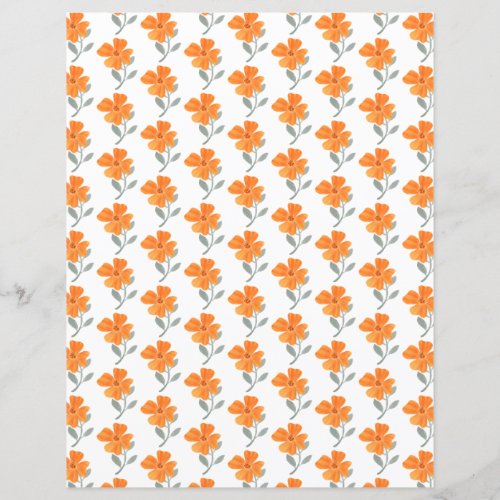 Orange Painted Flowers Pattern Scrapbook Paper