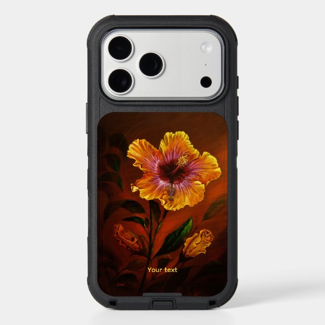 Orange painted hibiscus in blossom otterbox iPhone case (Back)