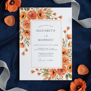 Orange Painterly Blossom Wedding Invitation
