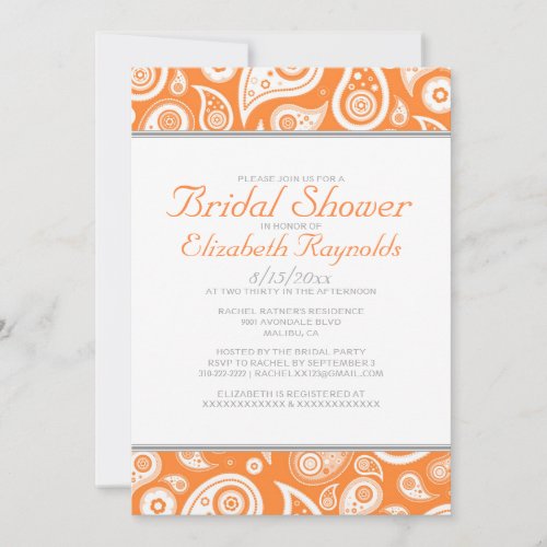 Orange Paisley Bridal Shower Invitations