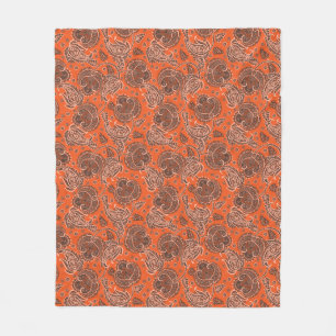Orange paisley damask floral oriented ethnic fleece blanket