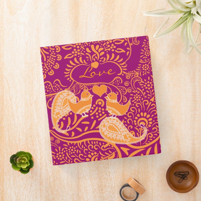 Orange Paisley Love Birds Binder (In Situ)