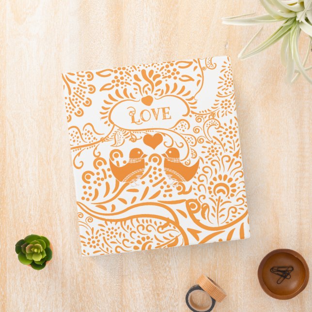Orange Paisley Love Birds Binder (In Situ)