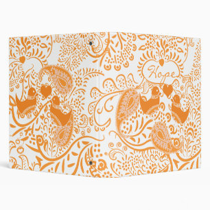 Orange Paisley Love Birds Binder