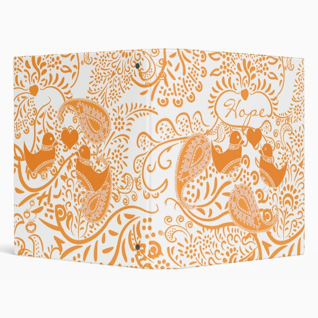 Orange Paisley Love Birds Binder (Background)