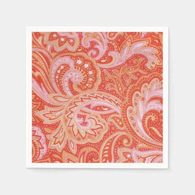 Orange Paisley Paper Napkins (Front)