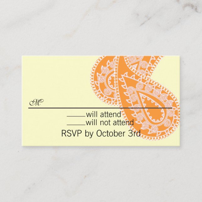 Orange Paisley RSVP Card -change background color (Front)