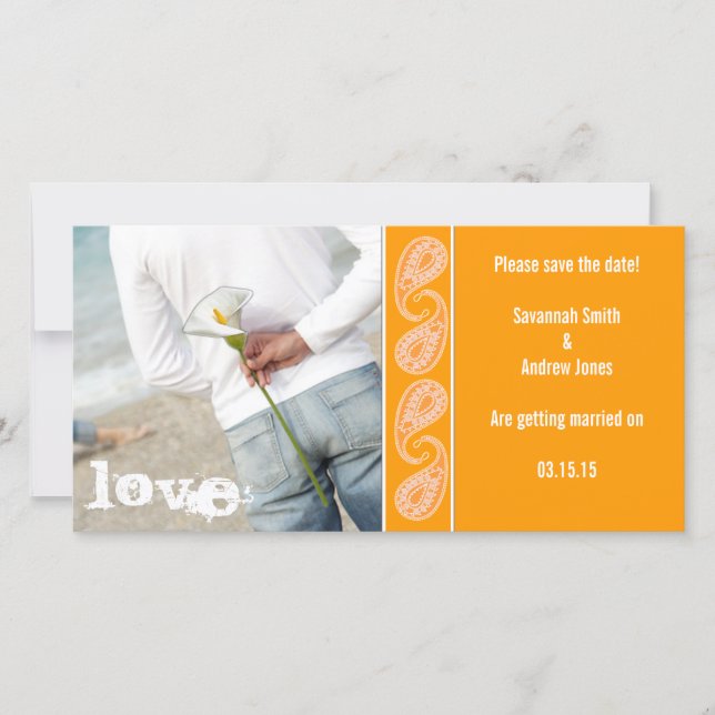 Orange Paisley Save the Date (Front)