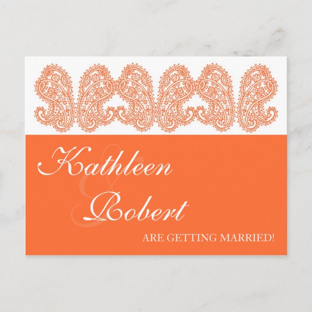 Orange Paisley Save the Date Postcards (Front)