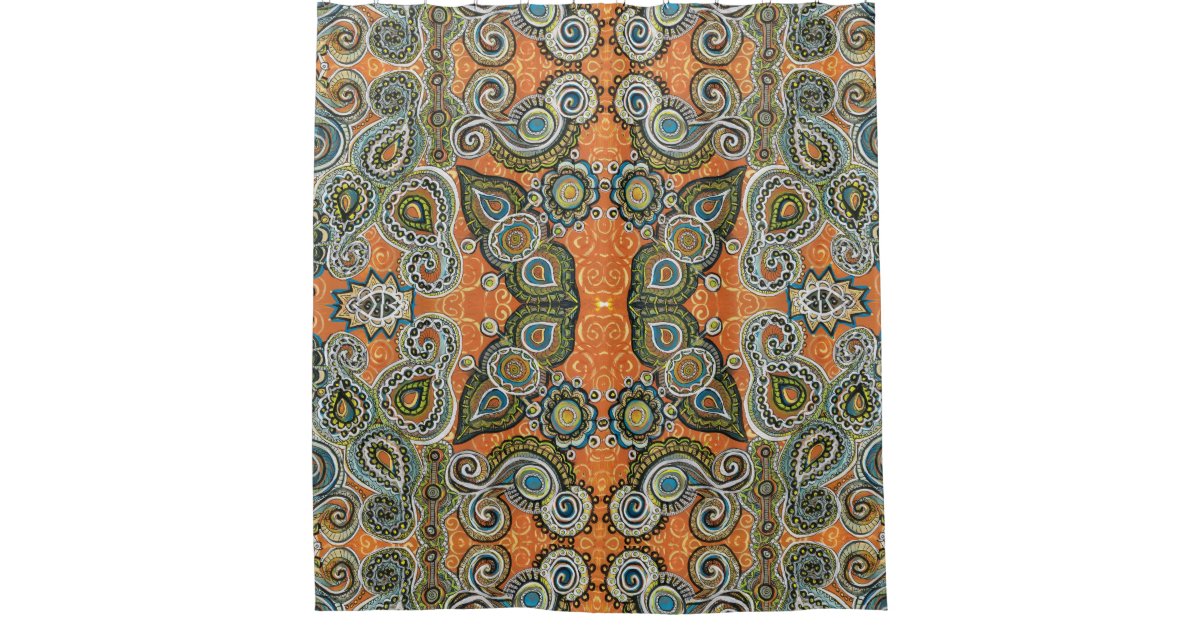 orange paisley shower curtain Zazzle