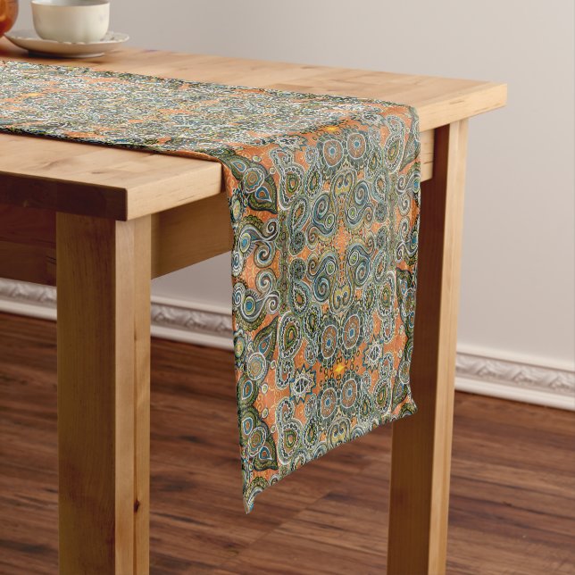 orange paisley table runner (In Situ)