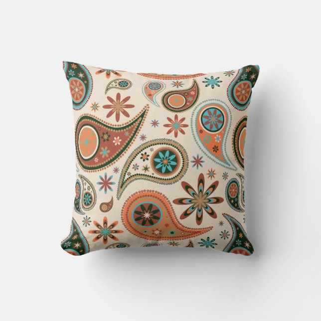 Orange Paisley Throw Pillow (Front)