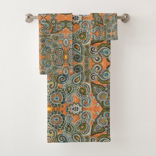 orange paisley towel set