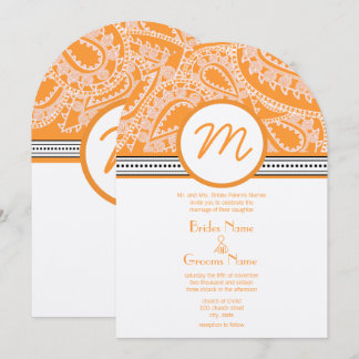 Orange Paisley Wedding Invitation with Dots