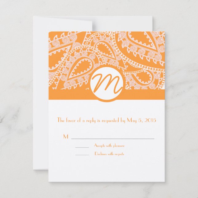 Orange Paisley Wedding Response Cards (Front)