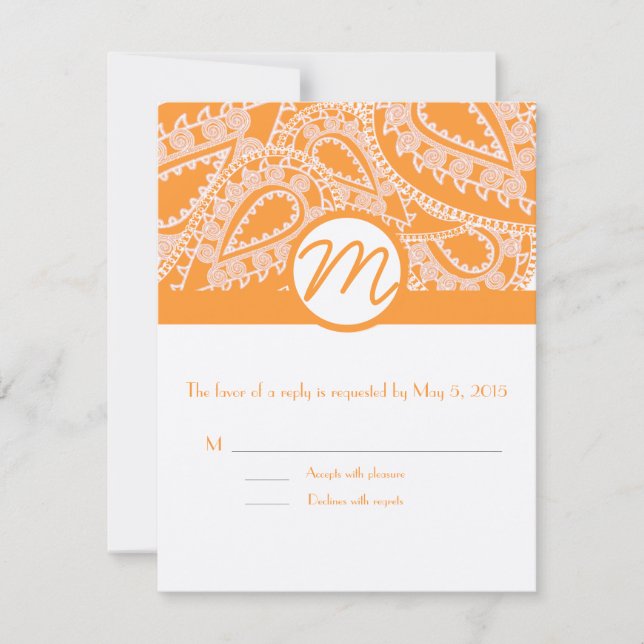 Orange Paisley Wedding Response Cards (Front)