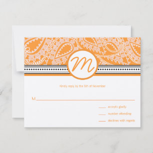 Orange Paisley Wedding RSVP with Dots Card