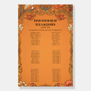 Orange Paisley Wedding Seating Chart Sign