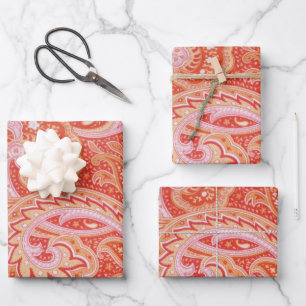 Orange Paisley Wrapping Paper Sheets