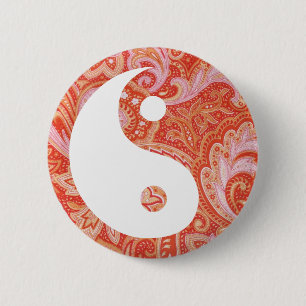 Orange Paisley Yin and Yang Button