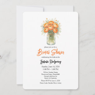 Orange Palette Ranunculus Mason Jar Bridal Shower Invitation