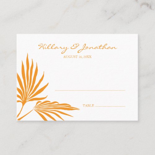 Orange palm leaf wedding escort seating place card business card templates