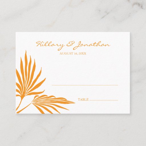 Customizable Orange palm leaf wedding escort seating place card business card templates