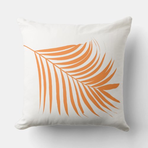 Orange Palm Tree Leaf Coastal Beach Tropical Art Outdoor Pillow