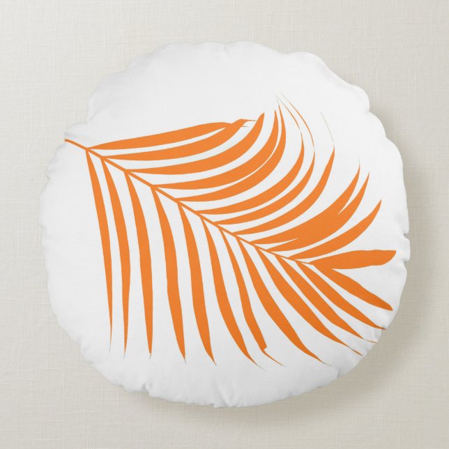 Orange Palm Tree Leaf Coastal Beach Tropical Art Round Pillow (Front)