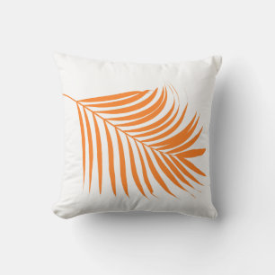 Orange Palm Tree Leaf Coastal Tropical Art Beach Throw Pillow