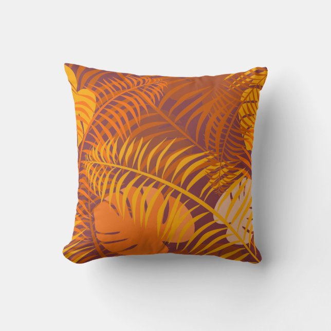 Orange Palm Tree Leaf Pattern Throw Pillow (Front)