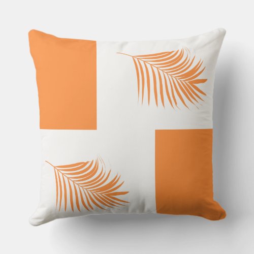 Orange Palm Tree Leaf Tropical Coastal Beach Art Outdoor Pillow