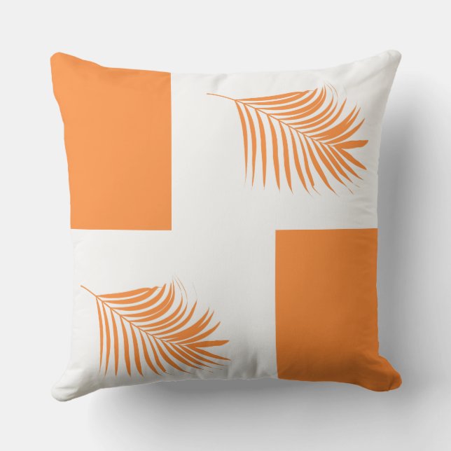 Orange Palm Tree Leaf Tropical Coastal Beach Art Outdoor Pillow (Back)