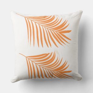 Orange Palm Tree Leaves Tropical Coastal Beach Art Outdoor Pillow